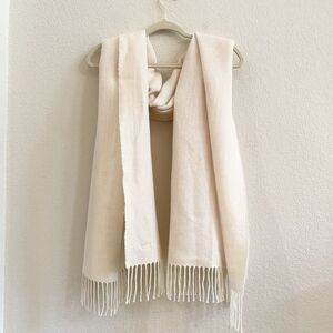 CUYANA 100% Peruvian Baby Alpaca Cream Ivory Fringed Scarf Wrap 72” X 25”